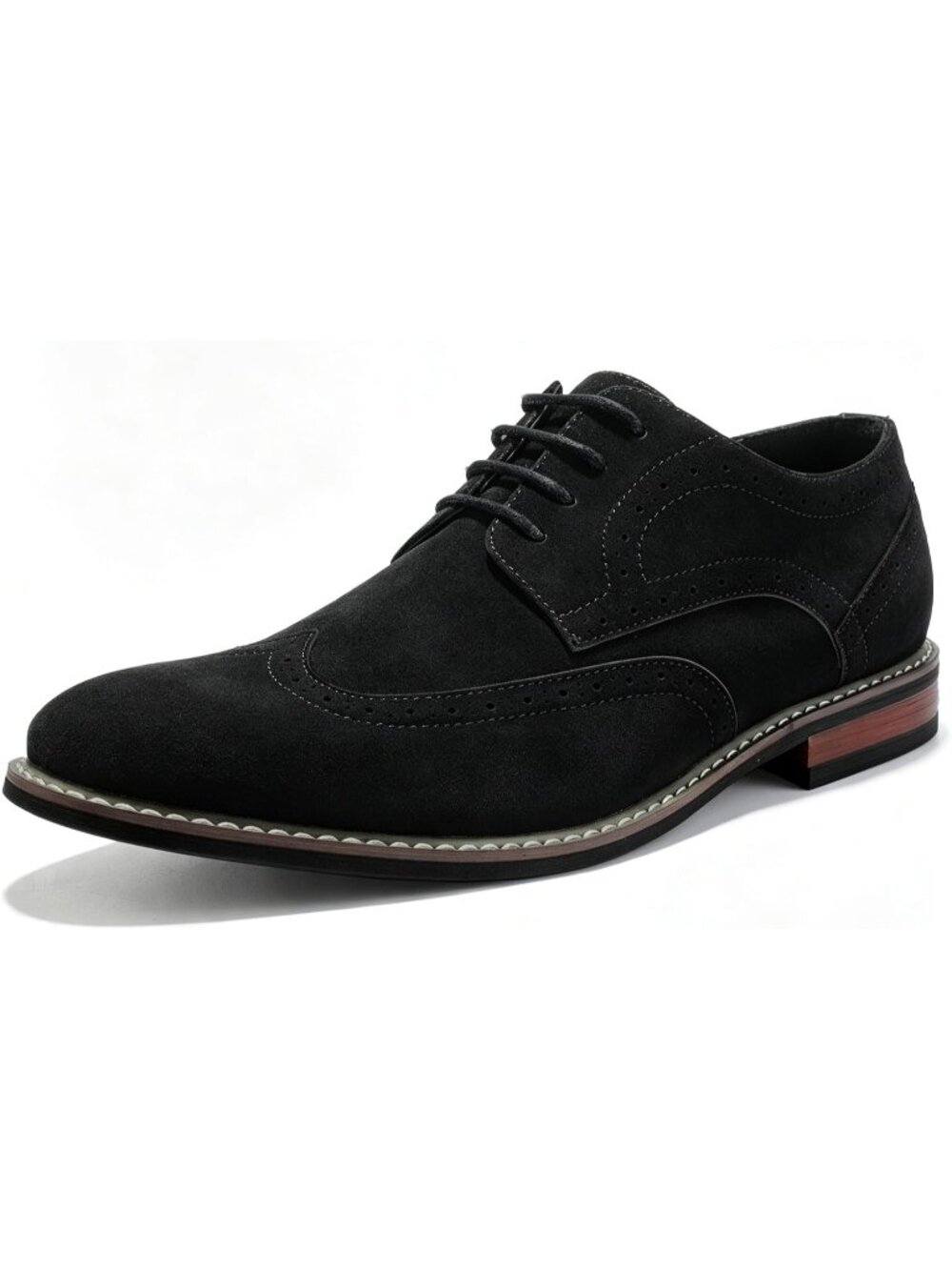 Men's Suede Black Faux Leather Round Toe Lace Up Oxford Formal Dress Shoes